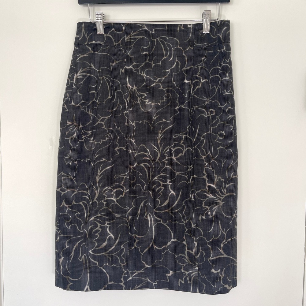 Elie Tahari $298 Madison Black Floral 100% Wool‎ Pencil Skirt Women's Size 10